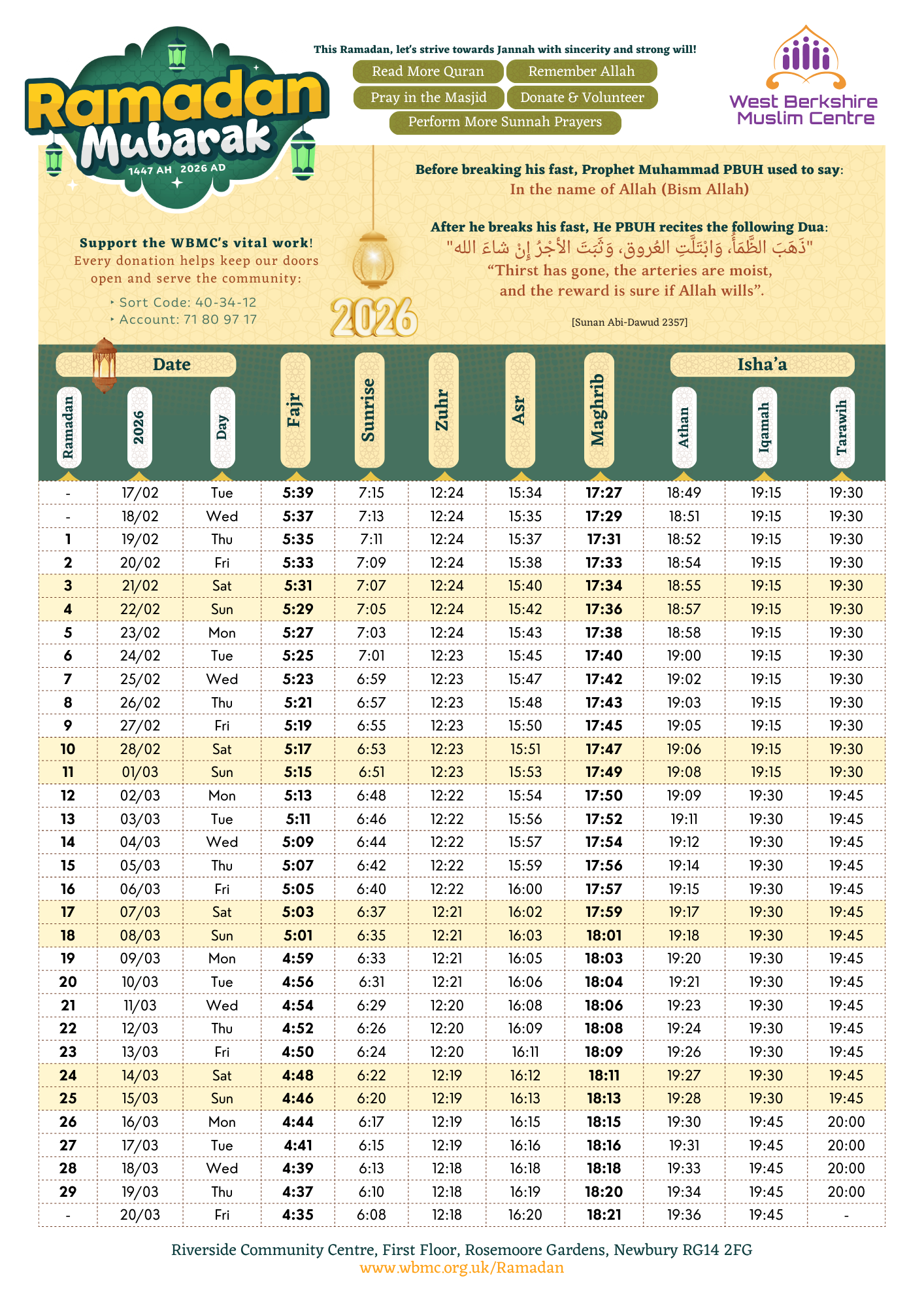 WBMC Ramadan timetable preview